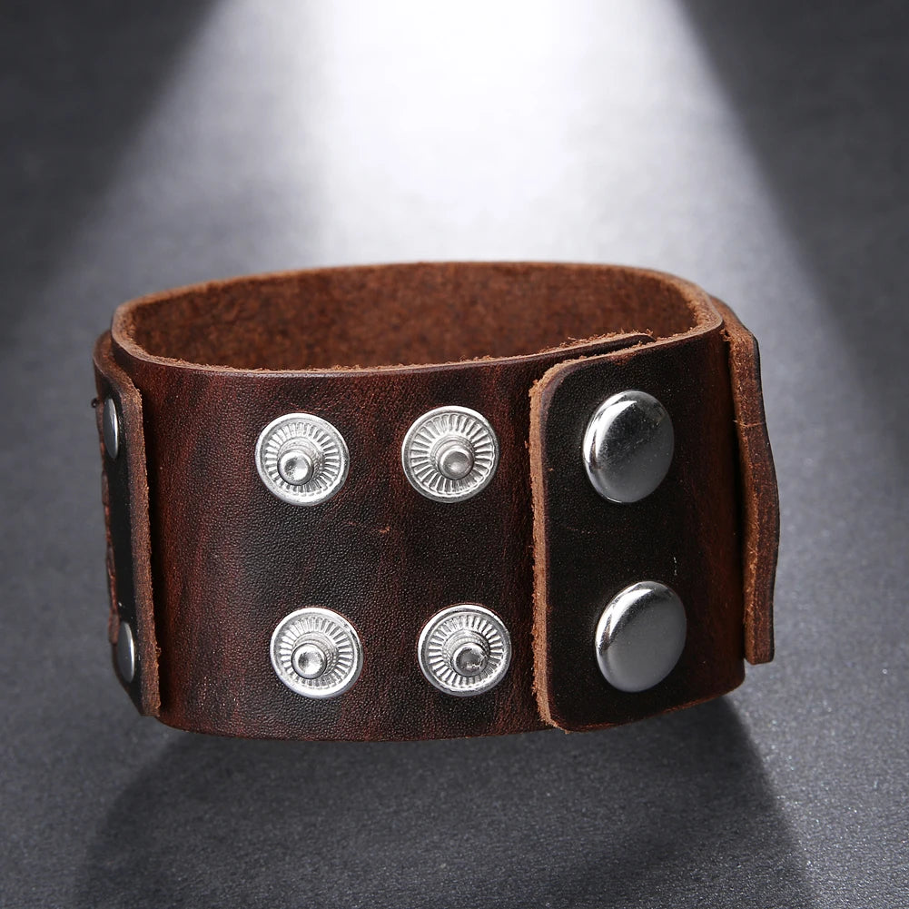 Bracelet homme en cuir véritable marron style vintage - détail des attaches