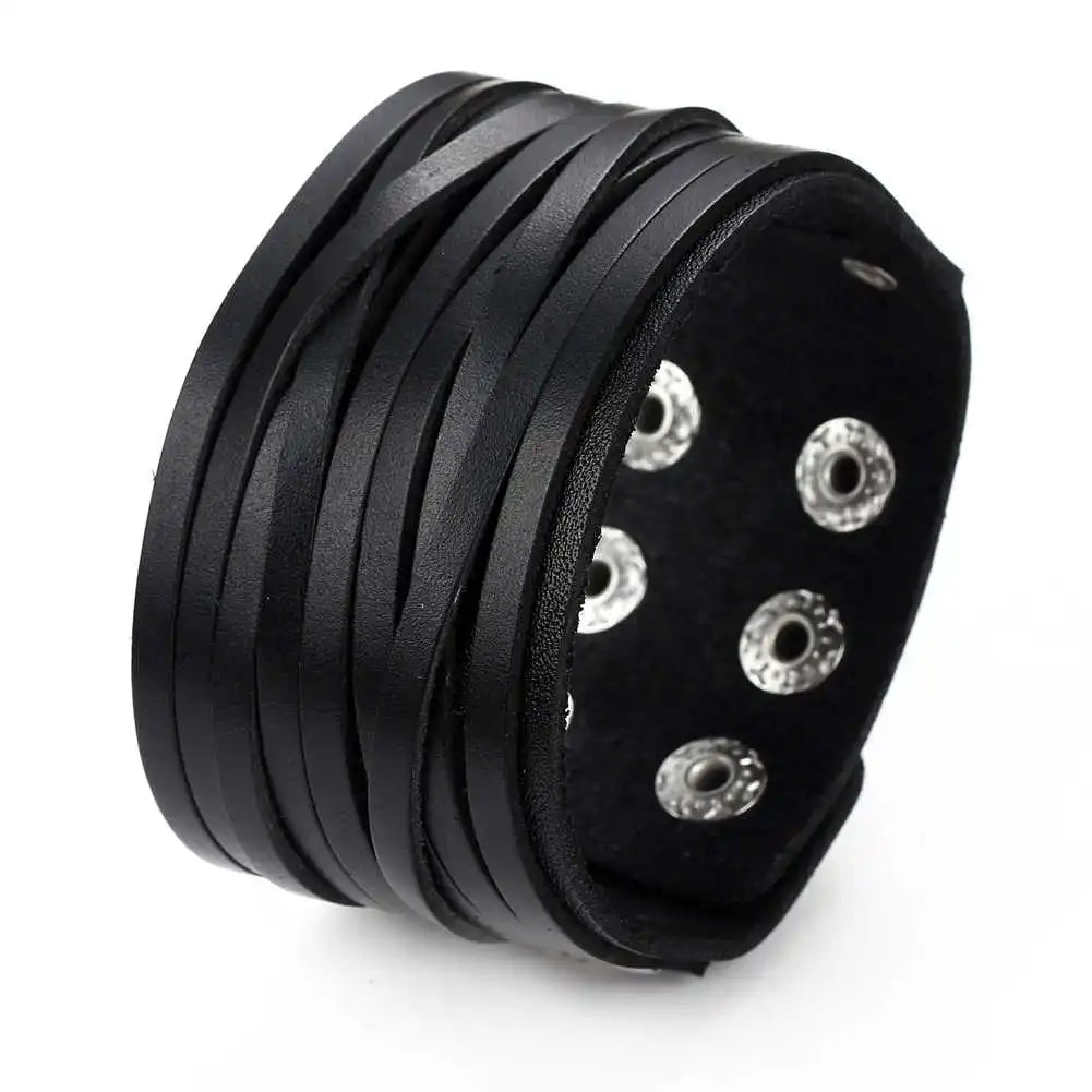 Bracelet homme en cuir véritable noir style vintage