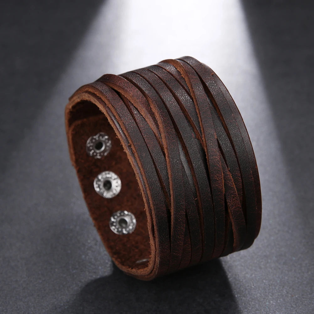 Bracelet homme en cuir véritable marron style vintage