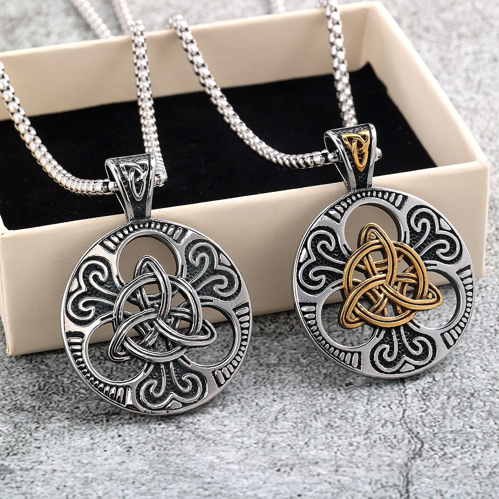 Pendentif rétro en acier inoxydable, collier à nœud celtique