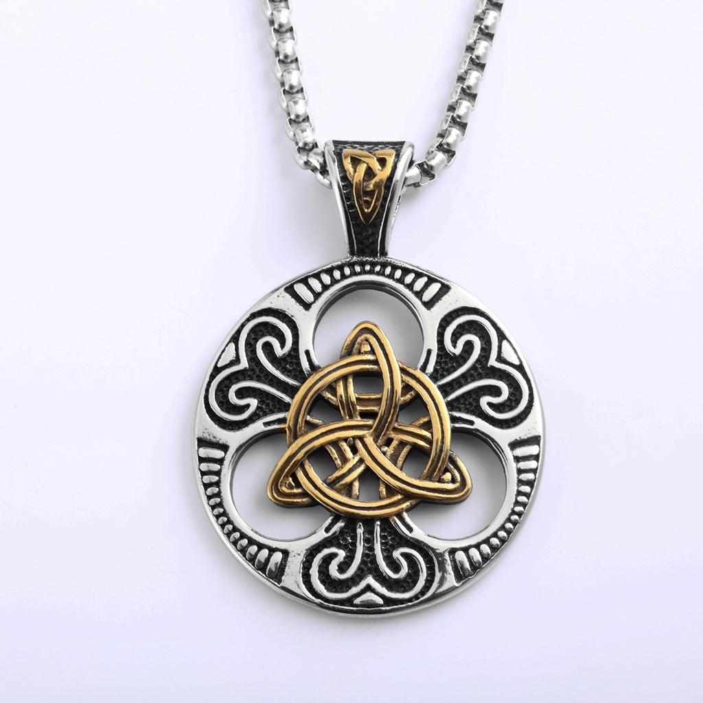 Pendentif rétro en acier inoxydable, collier à nœud celtique