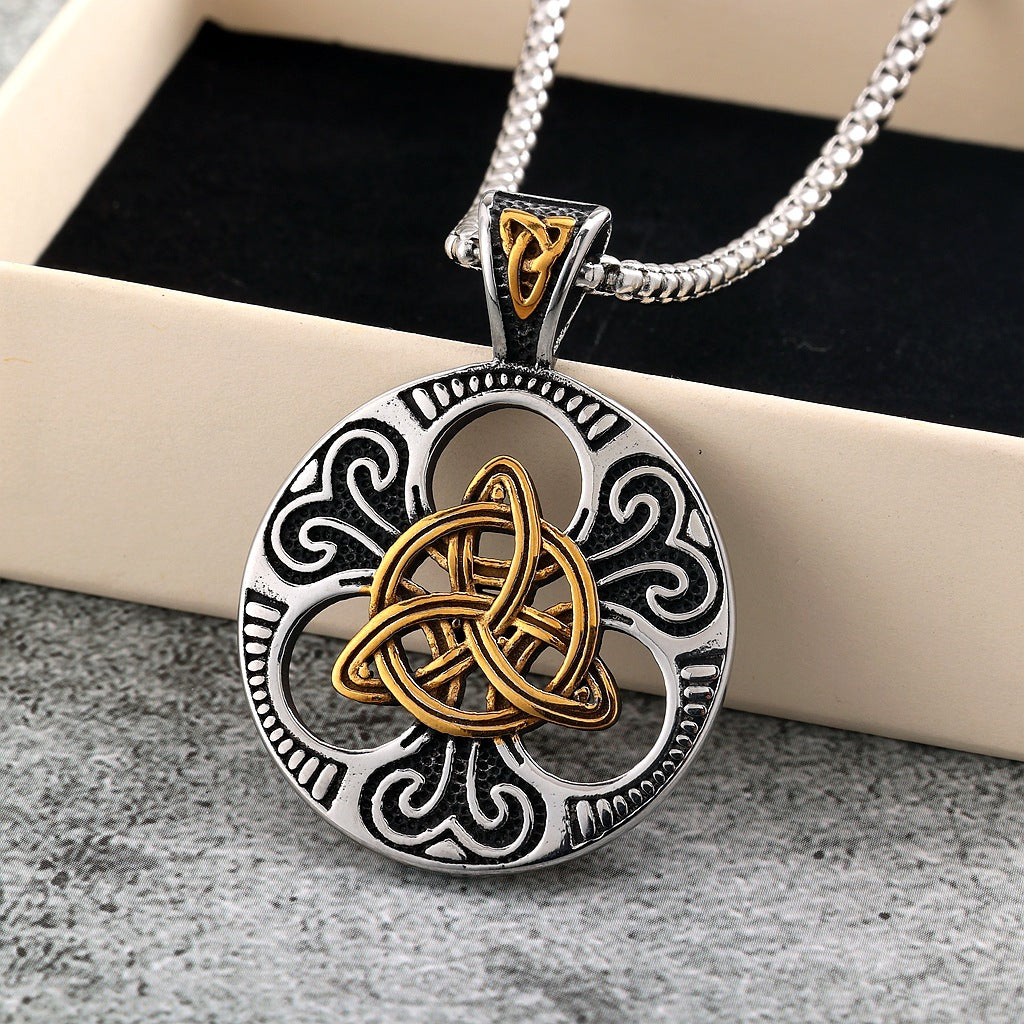 Pendentif rétro en acier inoxydable, collier à nœud celtique