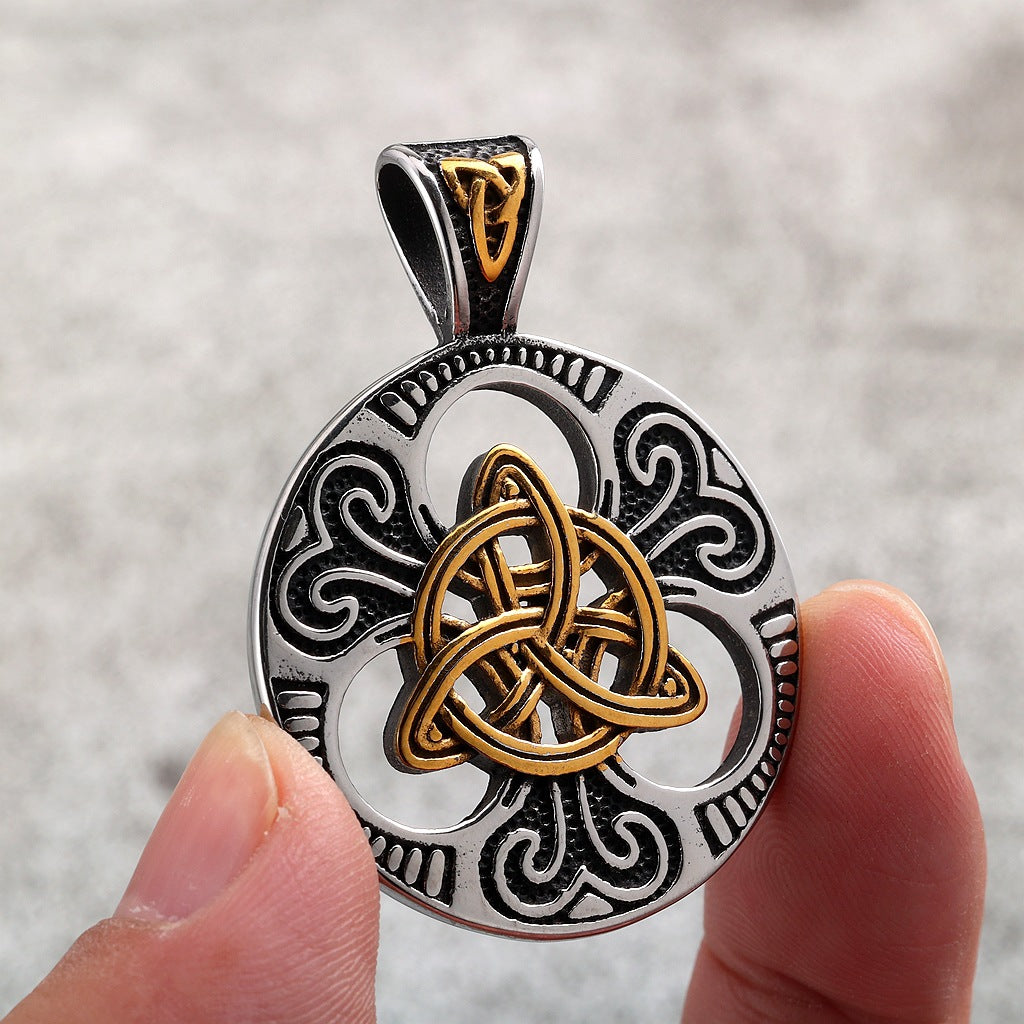 Pendentif rétro en acier inoxydable, collier à nœud celtique