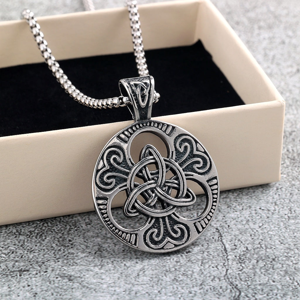 Pendentif rétro en acier inoxydable, collier à nœud celtique