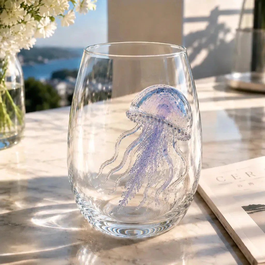 Verres à vin 3D artisanaux en verre représentant des animaux marins
