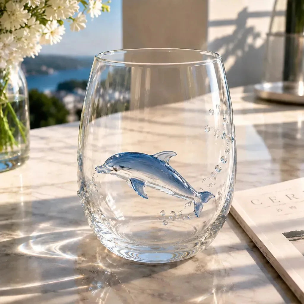 Verres à vin 3D artisanaux en verre représentant des animaux marins