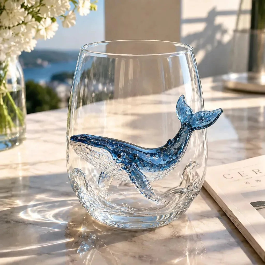 Verres à vin 3D artisanaux en verre représentant des animaux marins