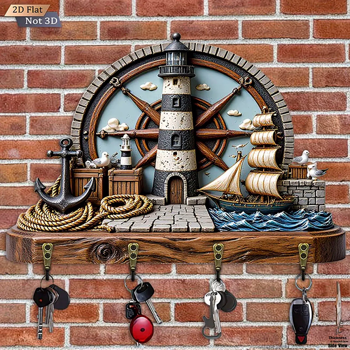 Porte-Clés Mural Phare en Bois