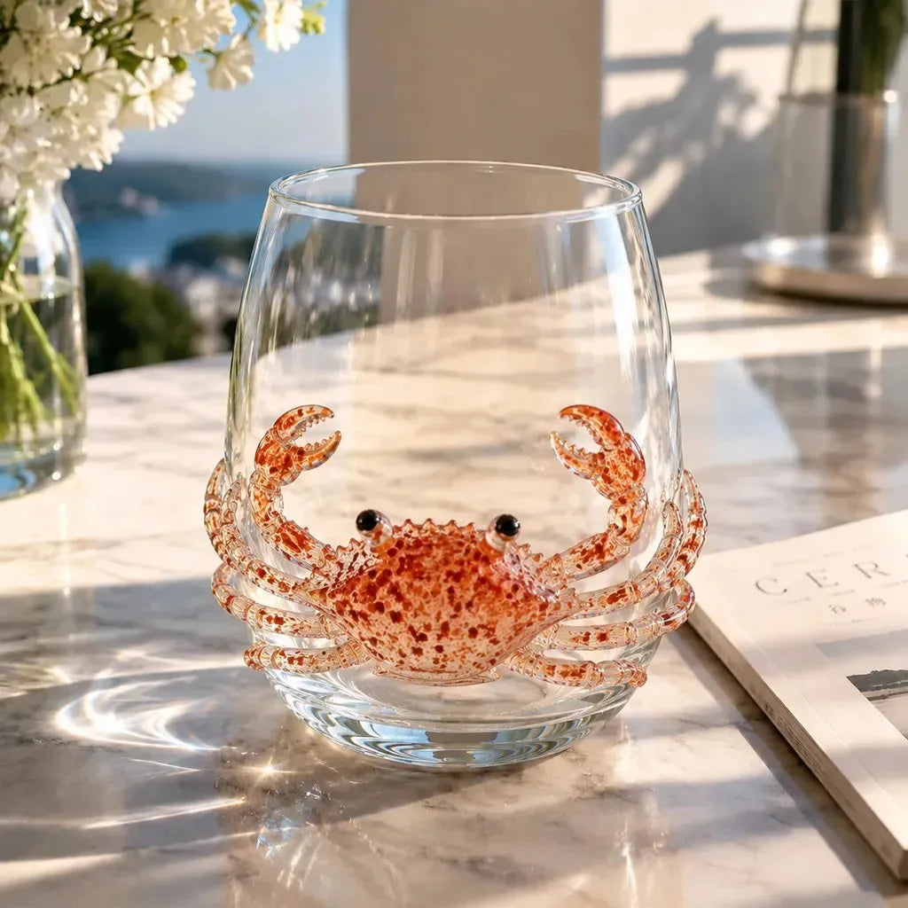 Verres à vin 3D artisanaux en verre représentant des animaux marins
