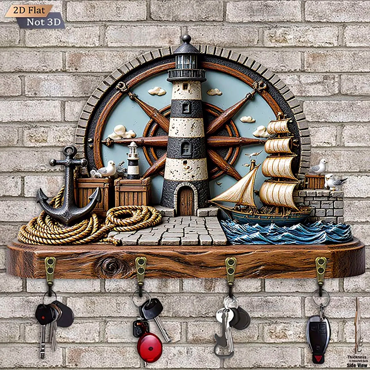 Porte-Clés Mural Phare en Bois