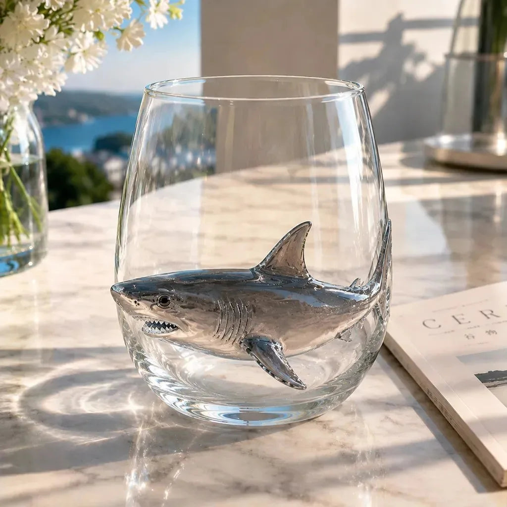 Verres à vin 3D artisanaux en verre représentant des animaux marins