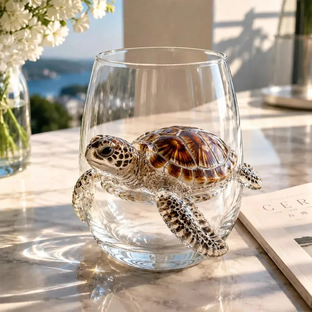 Verres à vin 3D artisanaux en verre représentant des animaux marins
